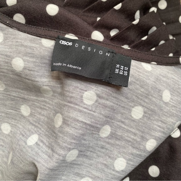 Asos Black & White Polka Dot Pleated Mini Dress Size 12 - Picture 6 of 6
